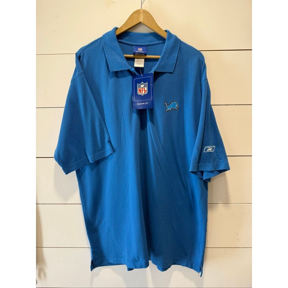 NWT Vintage Reebok Detroit Lions Polo Shirt Men’s XL Blue NFL